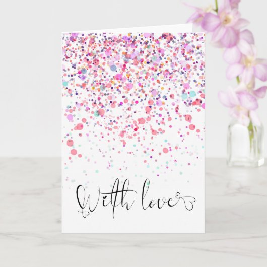 Carte Confetti coloré avec amour rose Anniversaire (Orchidée)