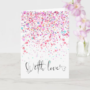 Carte Confetti coloré avec amour rose Anniversaire