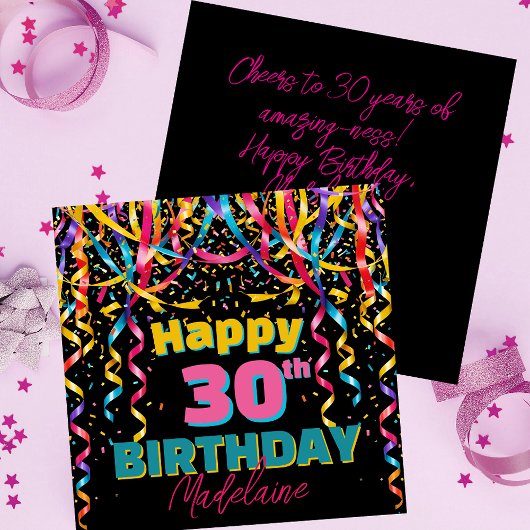 Carte Confetti coloré et Streamers 30e anniversaire