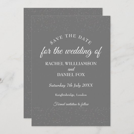 Carte Confetti en argent Stardust Enregistrer la date (Devant / Derrière)