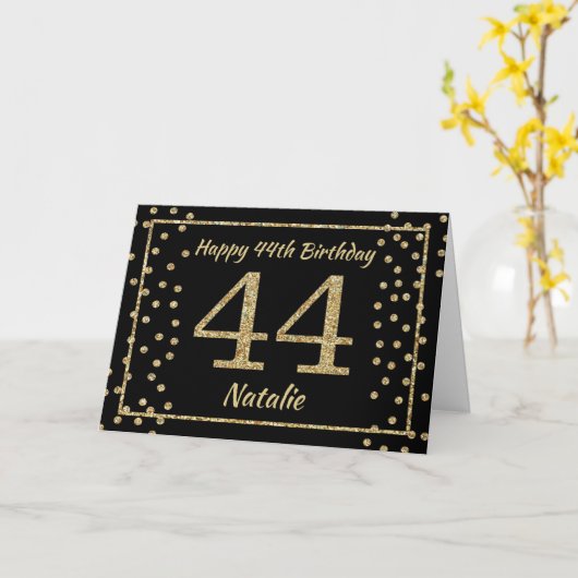 Carte Confetti Parties scintillant Noir et Or 44e (Fleur jaune)