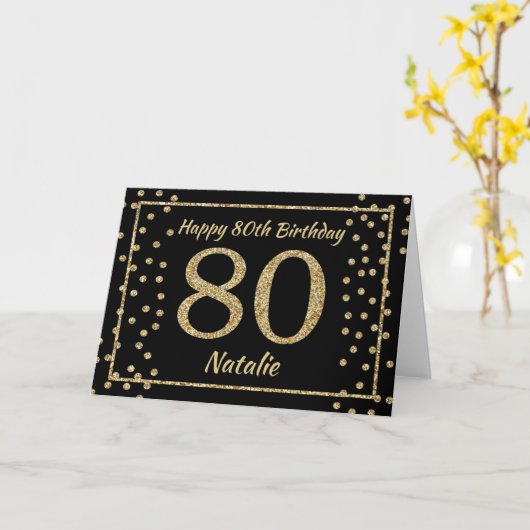 Carte Confetti Parties scintillant Noir et Or 80e  (Fleur jaune)
