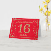 Carte Confetti Parties scintillant rouge et or 16e (Fleur jaune)