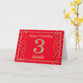 Carte Confetti Parties scintillant rouge et or 3e  (Fleur jaune)