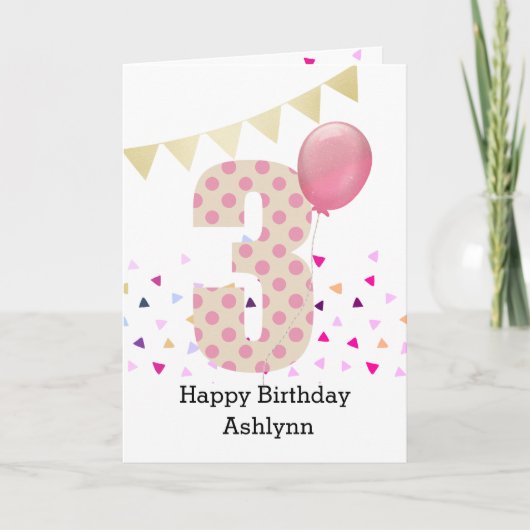 Carte Confetti Pink Polka Dot 3e anniversaire (Devant)