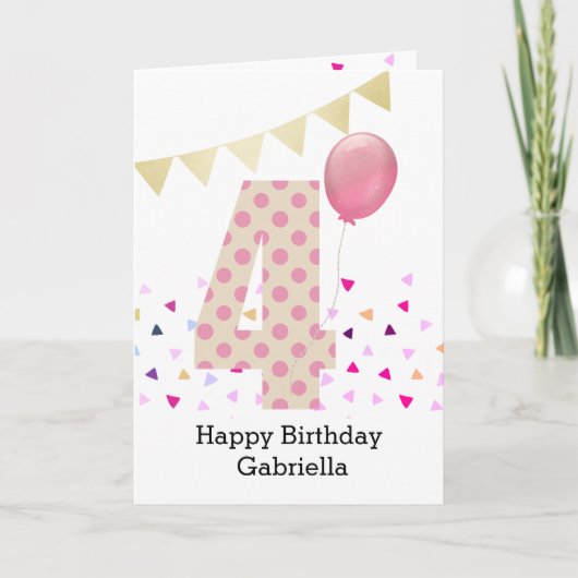 Carte Confetti Pink Polka Dot 4e anniversaire (Devant)