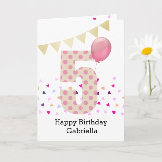 Carte Confetti Pink Polka Dot 5e anniversaire (Petite plante)