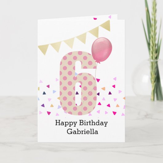 Carte Confetti Pink Polka Dot 6e anniversaire (Devant)