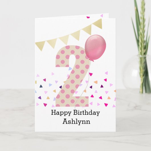 Carte Confetti Pink Polka Dot Joyeux 2e anniversaire (Devant)