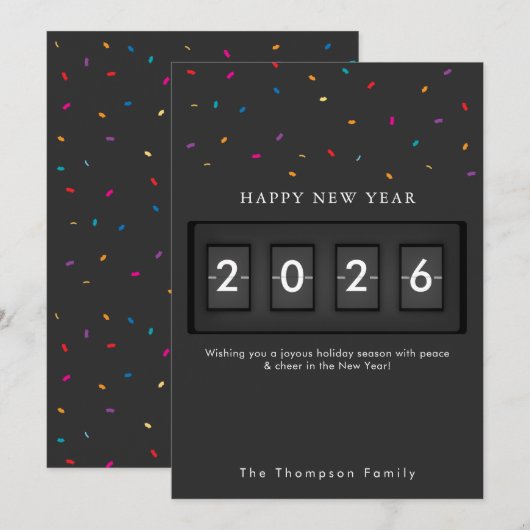 Carte Confetti simple décompte de Nouvel An moderne (Devant / Derrière)