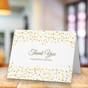 Carte Confettis de cœurs Merci Écriture Dorée Élégante