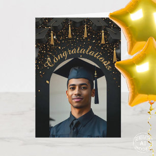 Carte Confettis dorés sur une photo d'arche de casquette