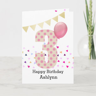 Carte Confettis Rose Pois 3ème Anniversaire