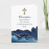 Carte Confirmation Félicitations Marine Blue Gold Cross (Devant)