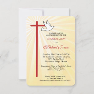 Carte Confirmation pour garçon Colombe Rayons Dorés