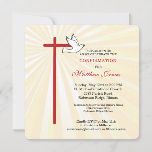 Carte Confirmation pour garçon Croix Colombe Rayons Doré