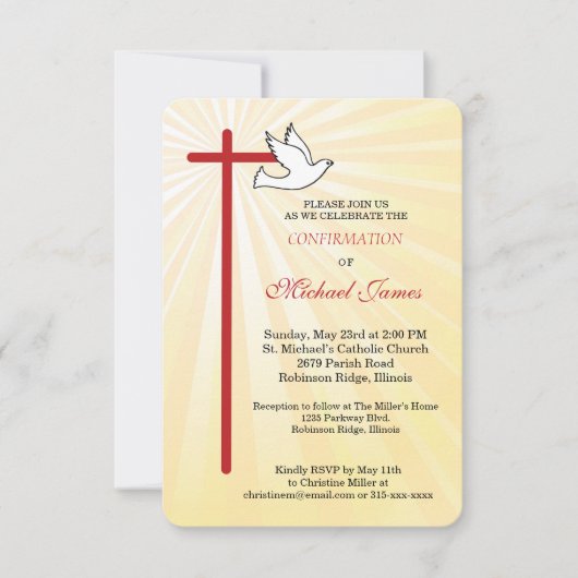 Carte Confirmation pour garçon Croix Colombe Rayons Doré (Devant)