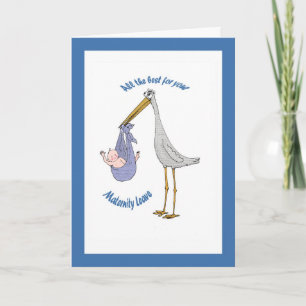 Carte Congé de maternité, cigogne et bébé