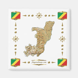 Carte Congo-Brazzaville + Magnet drapeaux