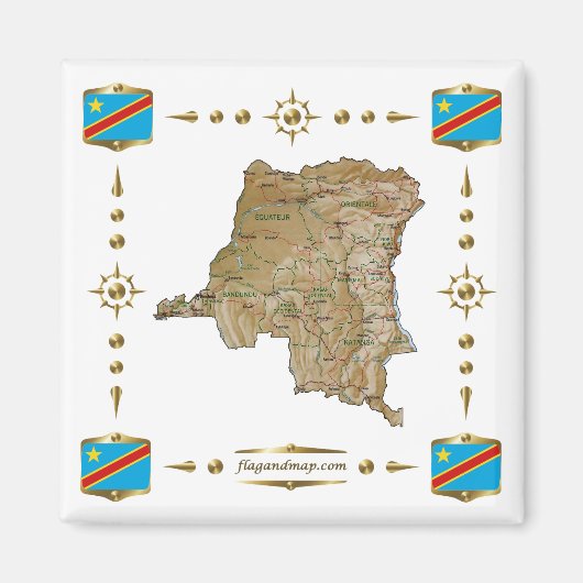 Carte Congo-Kinshasa + Magnet des drapeaux (Devant)