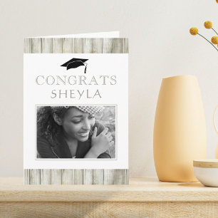 Carte Congrats Rustiques Modernes en bois Photo de gradu
