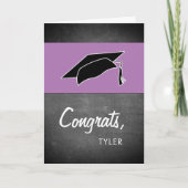 Carte Congrats violets moderne Chalkboard Graduation Cap (Devant)