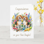 Carte Congratulations on your New Beagles | Two Dogs (Fleur jaune)