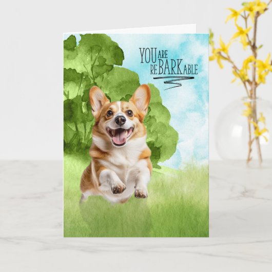 Carte Congratulations reBARKable Welsh Corgi Dog (Fleur jaune)