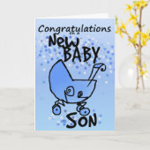 CARTE CONGRATULATIONS SUR LE NOUVEAU BÉBÉ BOY BLUE PRAM (Fleur jaune)