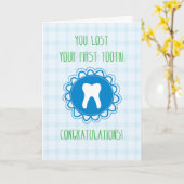 Carte Congratulations sur Losing First Tooth, Blue ! (Fleur jaune)