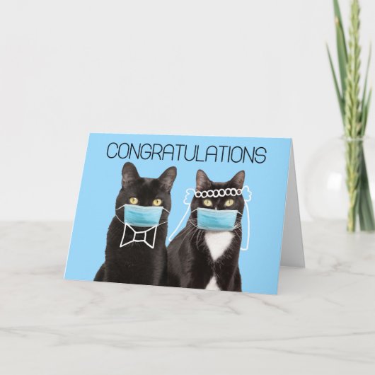 Carte Congratulations Wedding Cats in Covid-19 Face Mask (Devant)