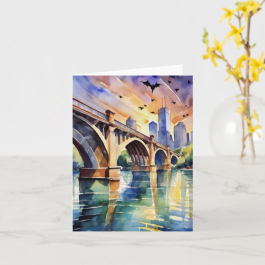 Carte Congress Avenue Bridge Austin Texas Watercolor (Fleur jaune)