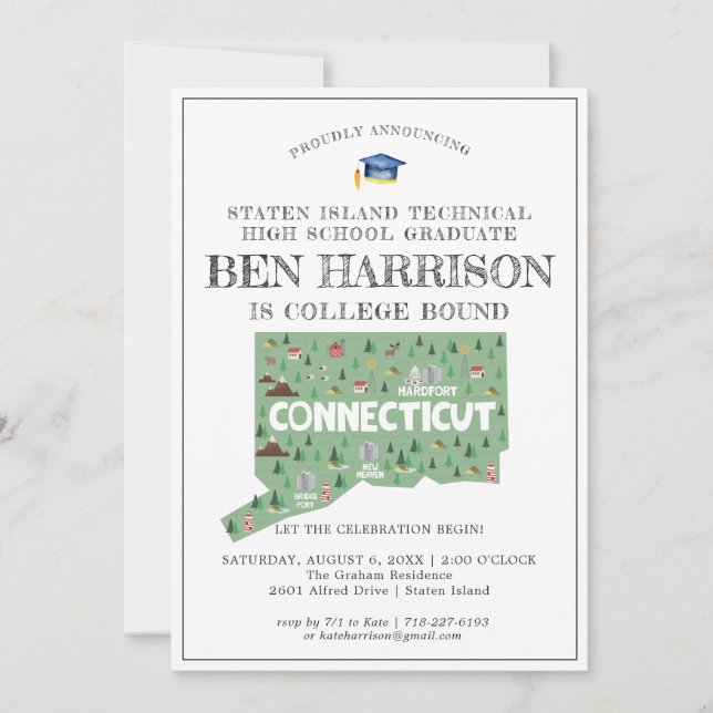 Carte Connecticut | Fête de fin d'études pour l'universi (Devant)