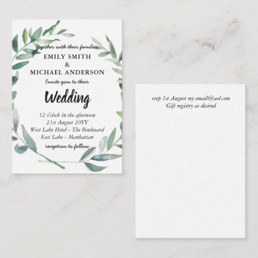Carte Conseil 20 Budget Olive Feuilles mariage Inviter dans enve (Devant / Derrière)