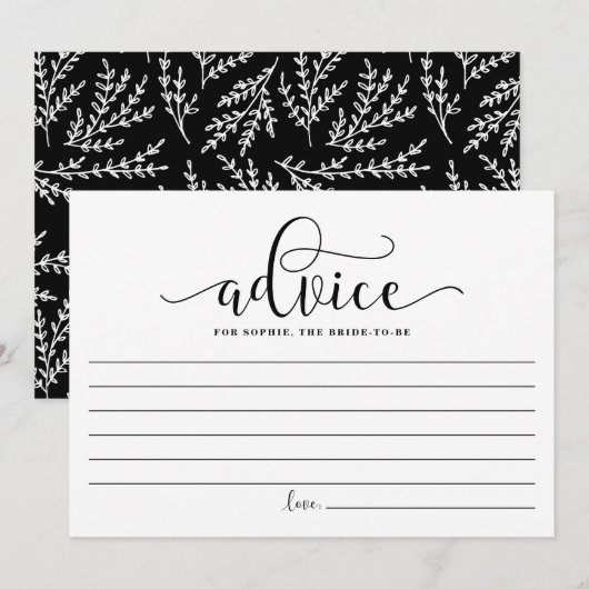 Carte Conseil Adivce de calligraphie noire pour l'épouse d'être (Devant / Derrière)