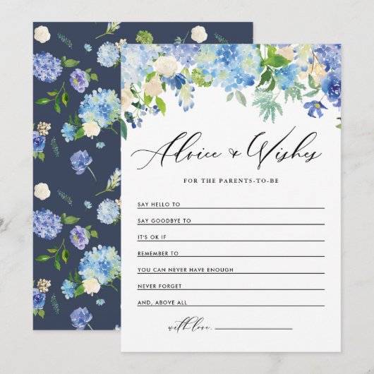 Carte Conseil Aquarelle bleu Hydrangea Fleurs Baby shower (Devant / Derrière)