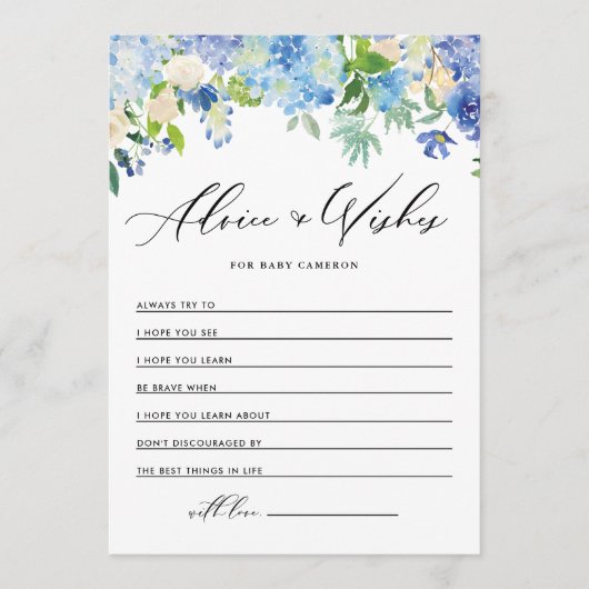 Carte Conseil Aquarelle Bleu Hydrangée Puits pour bébé (Devant)