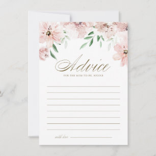 Carte Conseil Aquarelle Blush Dusty Baby shower Fleurs roses