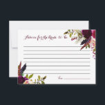 Carte Conseil Aquarelle Boho Floral Automne Conseils pour la mar<br><div class="desc">Conseil d'inspiration bohémienne pour la carte de naissance avec des illustrations aquarelles de roses violettes,  rouges et roses et des pivoines avec accent plumes. Cette carte sera parfaite pour les douches de nuptiale boho et les douches de nuptiale automne/automne.</div>