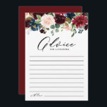 Carte Conseil Aquarelle Bourgogne et Fête des mariées des fleurs<br><div class="desc">Donnez votre conseil à cette future mariée avec cette carte de conseil personnalisée pour la douche nuptiale. Il présente une guirlande florale aquarelle de fleurs rouges, bordeaux, rousses et bleu marine aux accents de verdure. Personnalisez cette carte de conseil de douche à nuptiale florale en ajoutant vos propres textes. Cette...</div>
