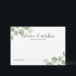 Carte Conseil Aquarelle Eucalyptus Mariage Conseils et souhaits<br><div class="desc">Célébrez votre journée spéciale avec ces conseils et cartes de voeux magnifiquement mariages, avec le titre "conseils & souhaits" dans un script moderne et décoré avec de l'aquarelle douce eucalyptus sur un arrière - plan blanc. Parfait pour mariage, baby shower, fête d'anniversaire, douche nuptiale, fête de bachelorette et toutes les...</div>