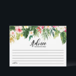 Carte Conseil Aquarelle Fleurs tropicales Mariage Nouveaux marié<br><div class="desc">Donnez des conseils et des voeux aux jeunes mariés avec cette carte de conseil mariage. Il présente des illustrations d'aquarelle de fleurs tropicales et de verdure avec un motif tropical assorti au dos de la carte. Cette carte de conseil conviendra parfaitement aux mariages d'été et aux thématiques tropicales. Des éléments...</div>