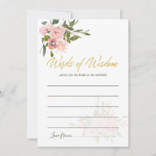 Carte Conseil Aquarelle florale Blush et Gold Conseils pour mari