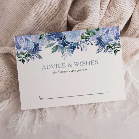 Carte Conseil Aquarelle Florale Dusty Blue Mariage