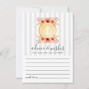 Carte Conseil Aquarelle marine Floral Gold Ancre Mariage
