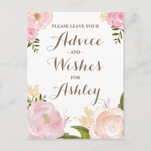 Carte Conseil Aquarelle romantique Fleurs Advie pour la mariée (Devant)