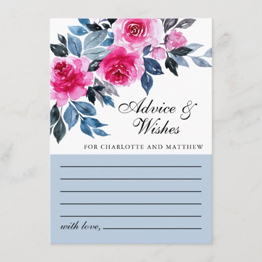 Carte Conseil Aquarelle rose florale Mariage botanique (Devant)