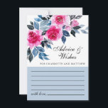 Carte Conseil Aquarelle rose florale Mariage botanique<br><div class="desc">Elégante carte de conseil et de souhaits de mariage avec des roses d'aquarelle rose vif,  du feuillage bleu et gris sur un arrière - plan blanc.</div>