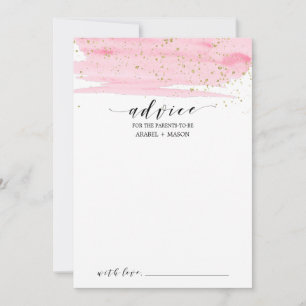 Carte Conseil Aquarelle rose pâle et Baby shower or