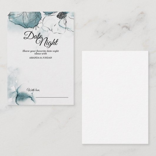Carte Conseil Aquarelle turquoise Croquis Mariage Date Nuit Cons (Devant / Derrière)
